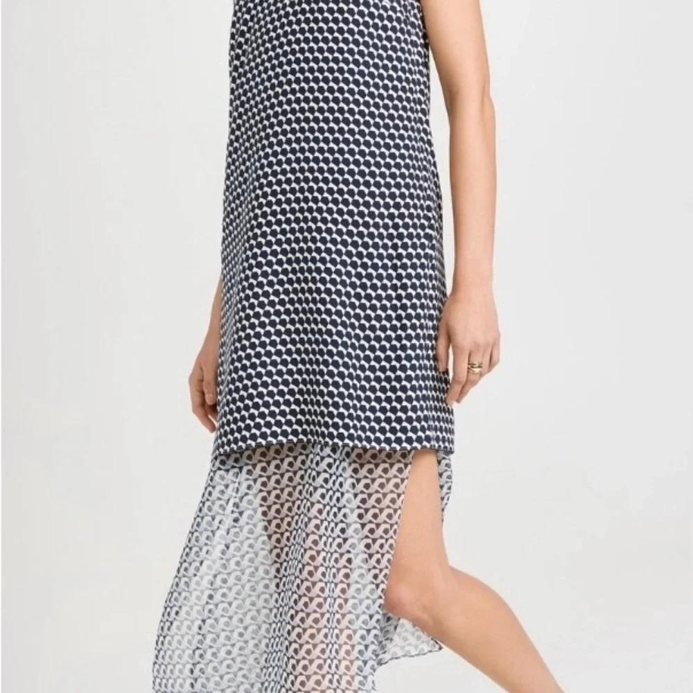 La Ligne Silk Claudette Midi Dress Small Chiffon Layer Geometric Side Slit Flowy - Picture 2 of 14